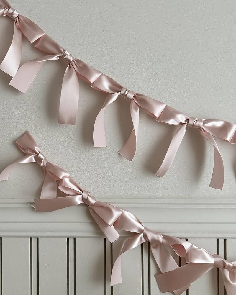 Dusty Pink Bow Garland Pre-Assembled 6ft Hang Modern Bridal Shower Decor Coquette Birthday Baby S... | Amazon (US)
