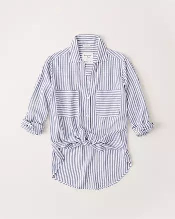 Long-Sleeve Tie-Front Shirt | Abercrombie & Fitch (US)