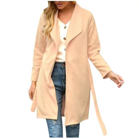 HAPIMO Sales Women s Trench Coat Open Front Solid Color Medium Length Top Lapel Long Sleeved Hoodles | Walmart (US)