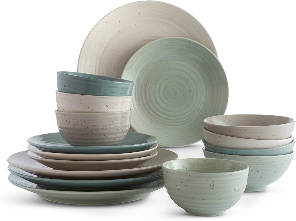 Sango Siterra Artist's Blend 16-Piece Stoneware Dinnerware Set with Round Plates and Bowls, Mutic... | Amazon (US)