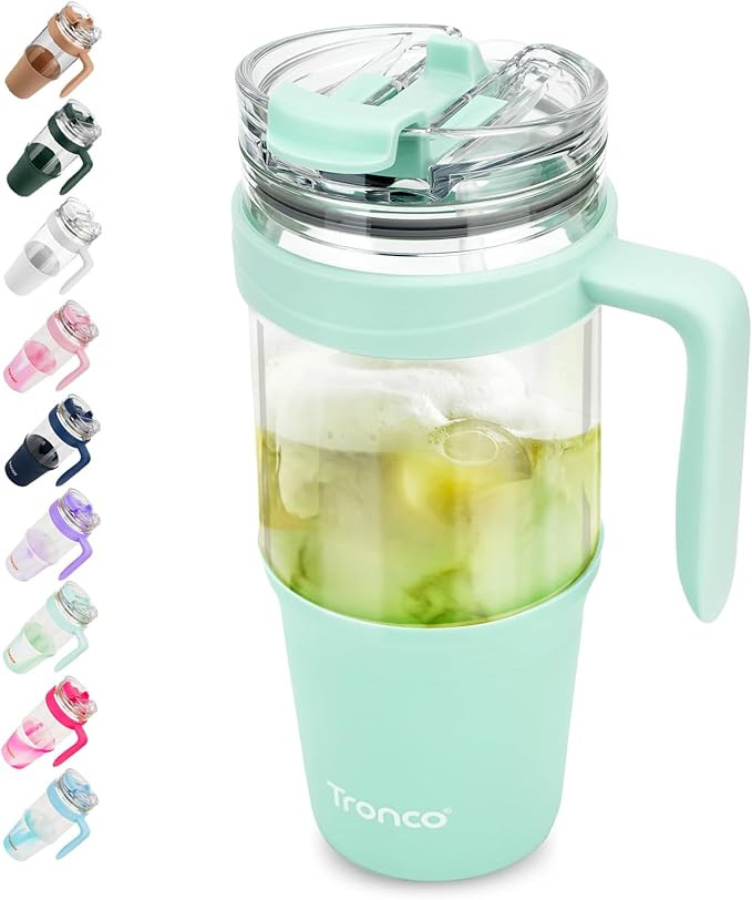 Tronco 40oz Glass Tumbler with Straw and Lid, Leakproof Flip Straw Glass Tumbler with Handle, Gla... | Amazon (US)