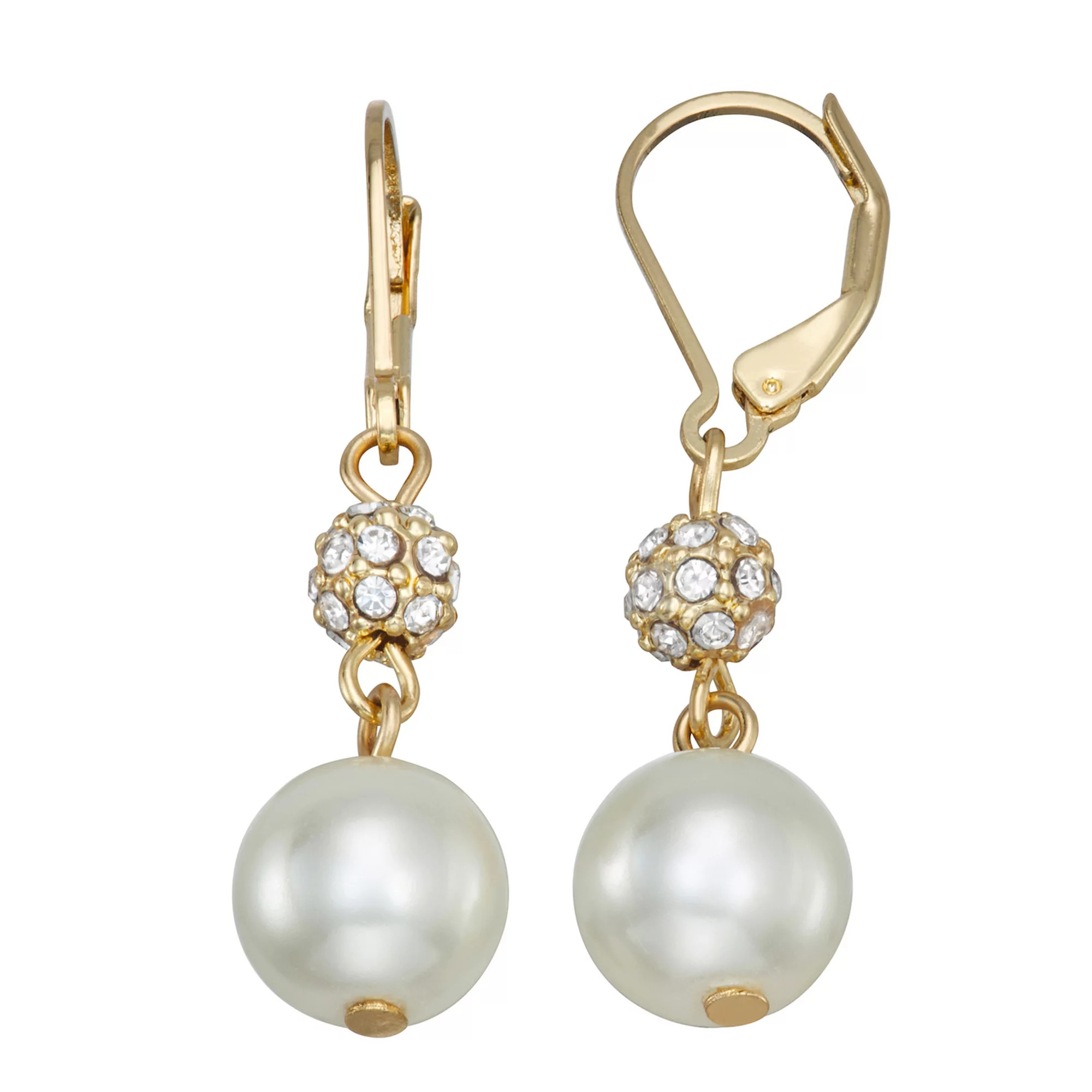 You're Invited Gold Tone Leverback Simulated Pearl Double Drop Earrings | Kohl's