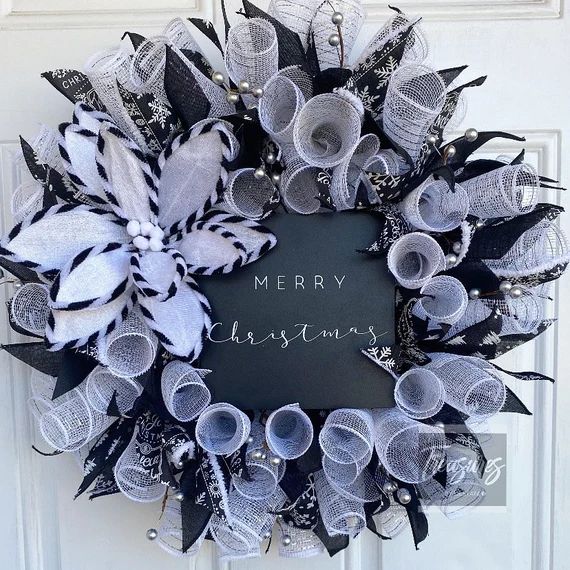 Christmas Wreath Classy Elegant Black and White Christmas - Etsy | Etsy (US)