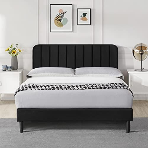Yaheetech Velvet Upholstered Platform Bed/Mattress Foundation/Tufted Headboard and Strong Wooden Sla | Amazon (US)