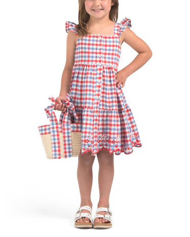 Toddler Girls Gingham Dress With Star Hem | TJ Maxx