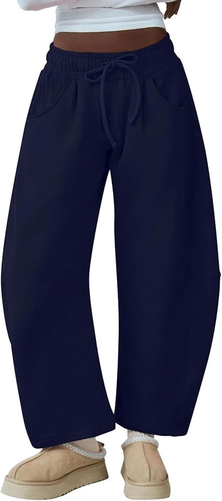 HeSaYep Women's Barrel Leg Ankle Sweatpants Drawstring Wide Leg Lounge Pants Baggy Casual Cotton ... | Amazon (US)