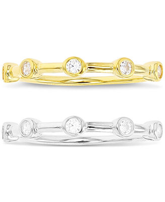 2-Pc. Set Cubic Zirconia Bezel Stack Rings in Sterling Silver & 14k Gold-Plate | Macy's