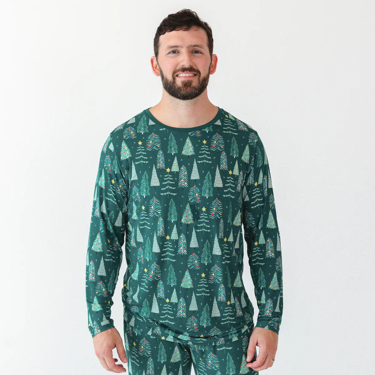 Green Twinkling Trees Men's Pajama Top | Little Sleepies