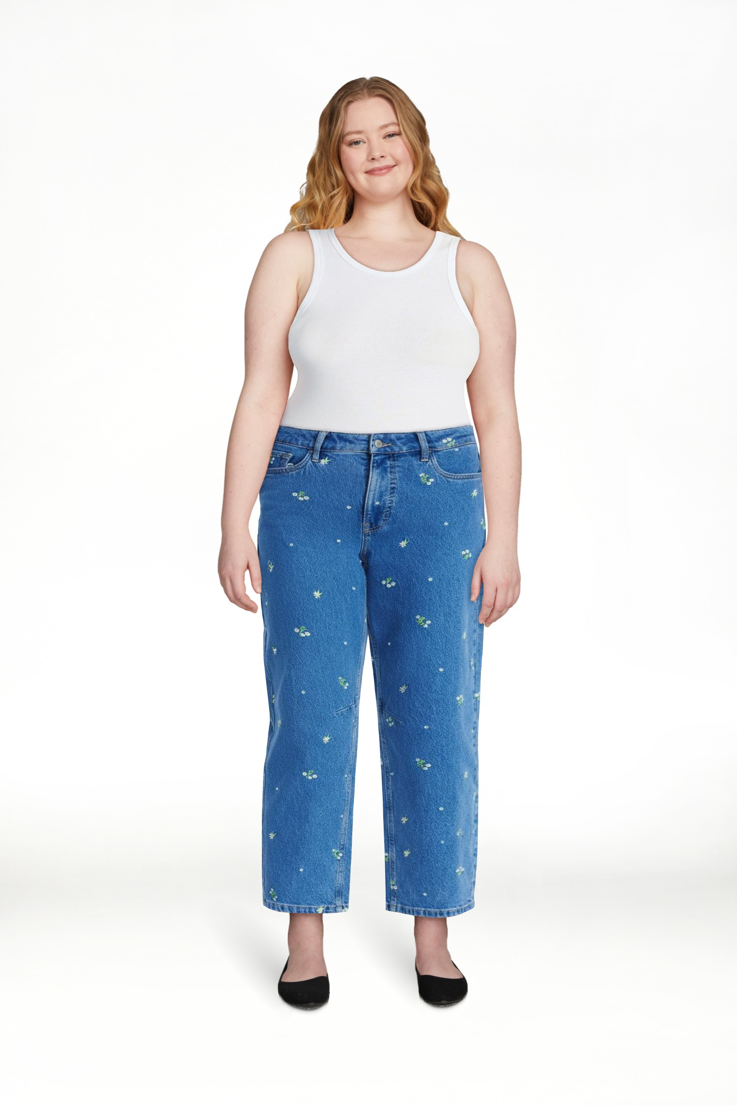 Free Assembly Women's and Women's Plus Embroidered Mid Rise Cropped Barrel Jeans, Sizes 0-26W | Walmart (US)