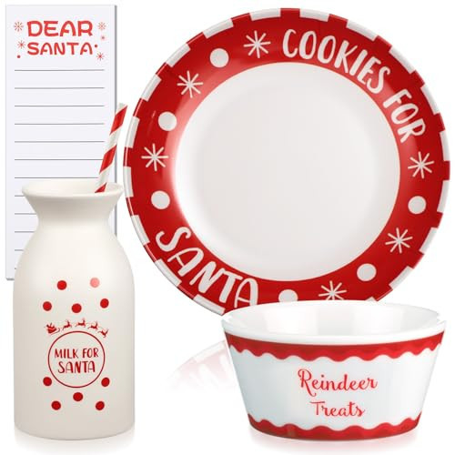 Nitial 4 Pcs Christmas Cookies for Santa Gift Set Santa Cookie Plate Santa Milk Jar Reindeer Treat Bowl Dear Santa Notepad Sticky Note Christmas Dinnerware Set for Xmas Party (Santa) | Amazon (US)