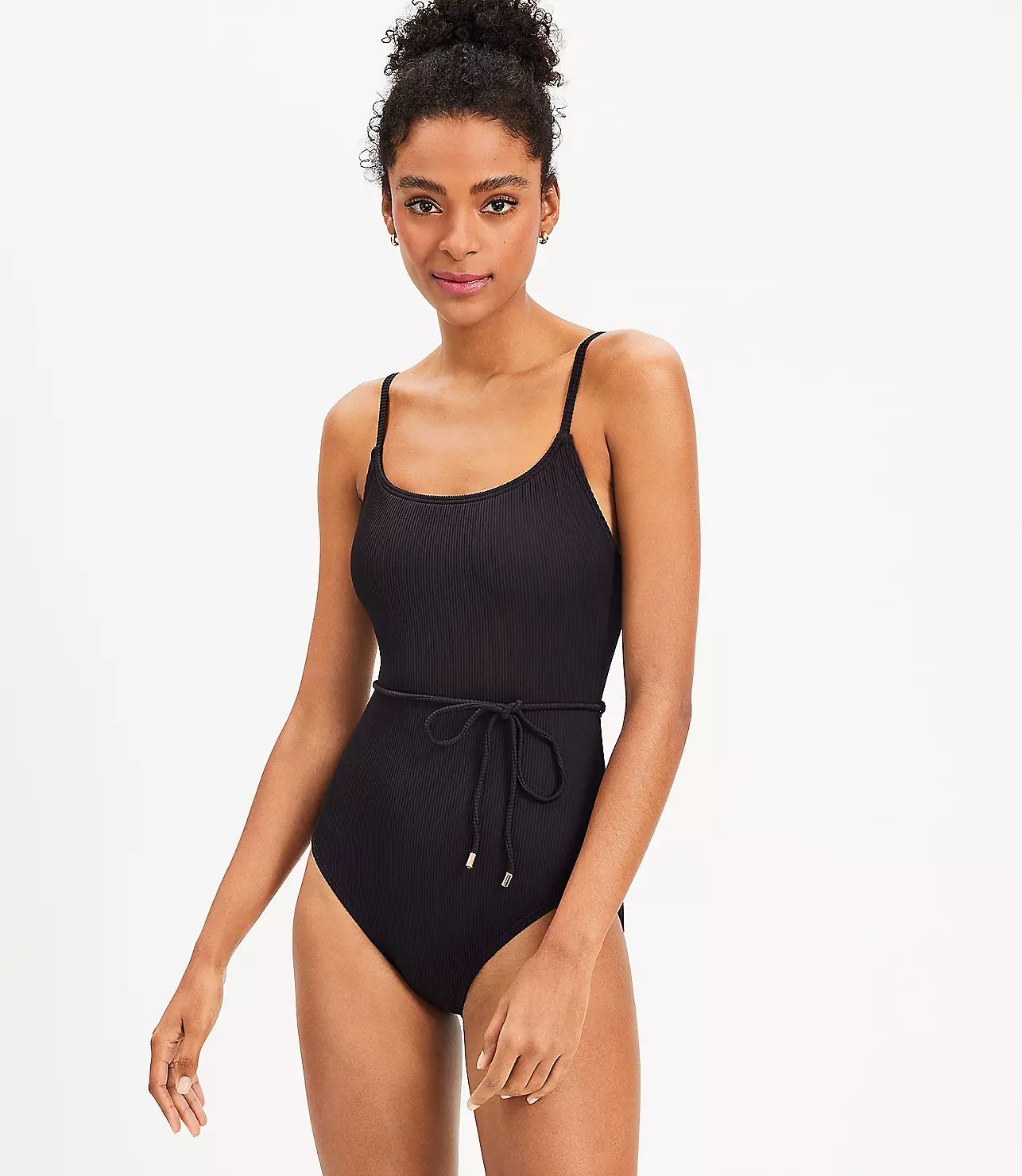 LOFT Beach Ribbed Belted One Piece Swimsuit | LOFT