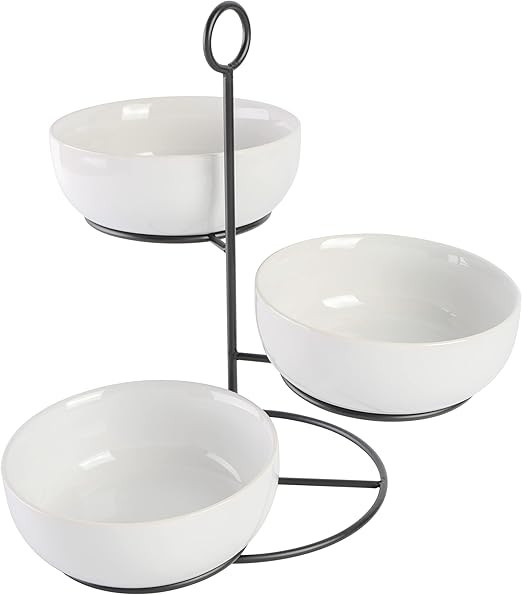 Gibson Home Gracious Dining 3-Tier Tidbit Bowl w/Metal Stand, White | Amazon (US)