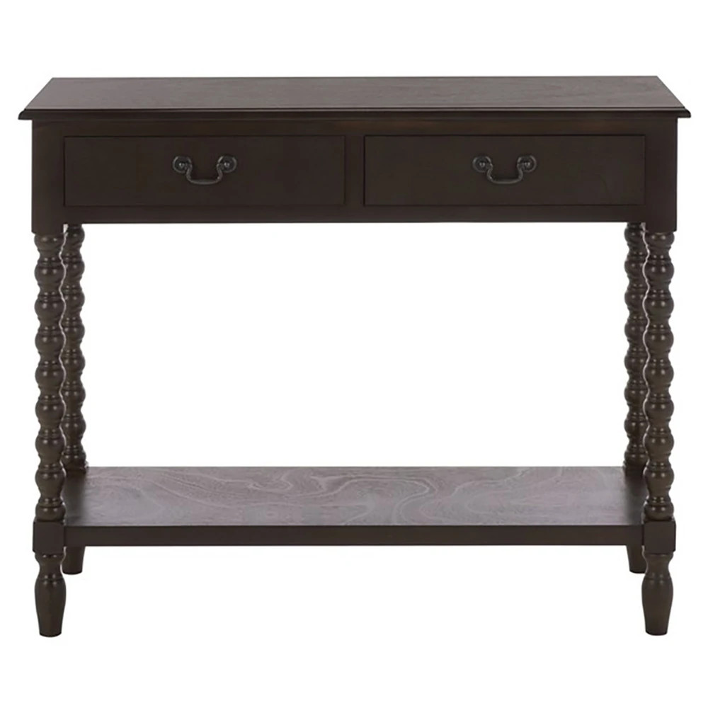 Etienne Updated Traditional Dark Chocolate Pine Console Table | Kathy Kuo Home