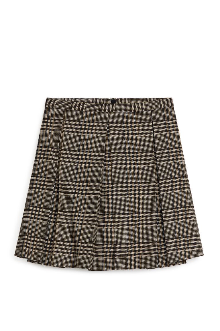 Pleated Mini Skirt - Beige/Black - Ladies | H&M GB | H&M (UK, MY, IN, SG, PH, TW, HK, KR)