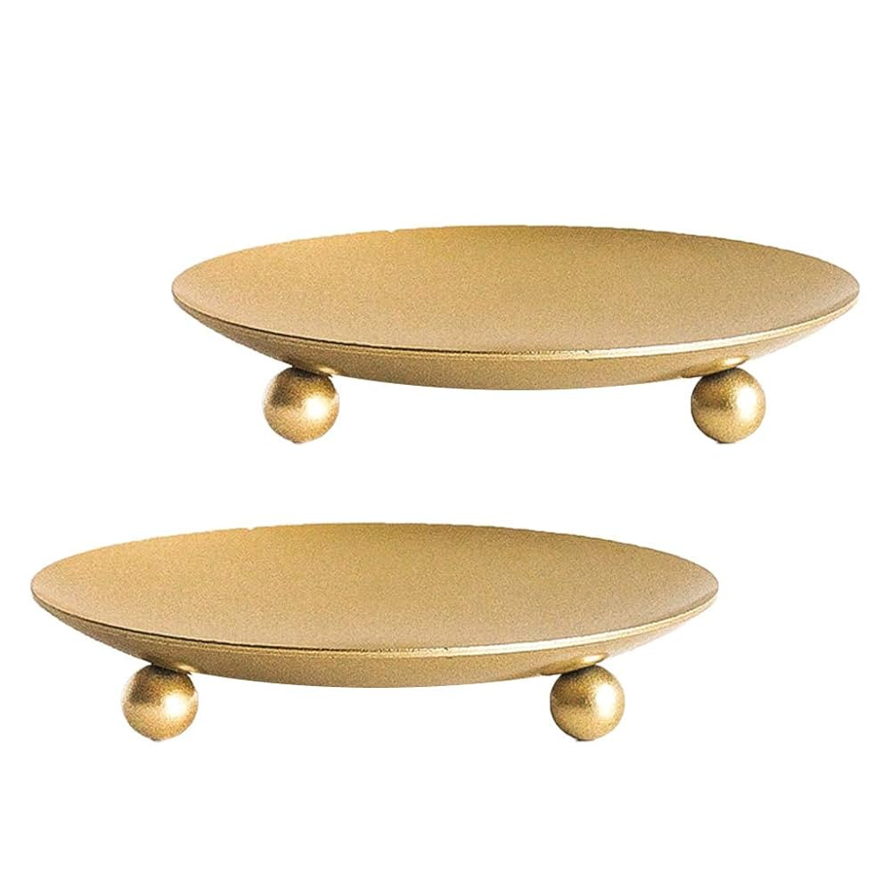 Gold Iron Plate Candle Holder, Decorative Iron Pillar Candle Plate, Set of 2, 4.37 inches D x 0.7... | Amazon (US)