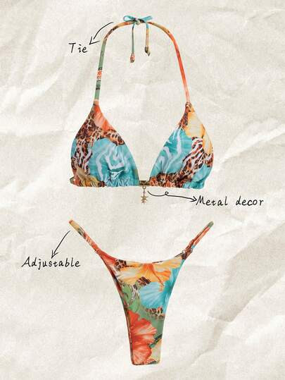 Elavelle Women Springbreak Beachwear Summer Outfits, Random Animal Print, Floral, Metallic Star D... | SHEIN