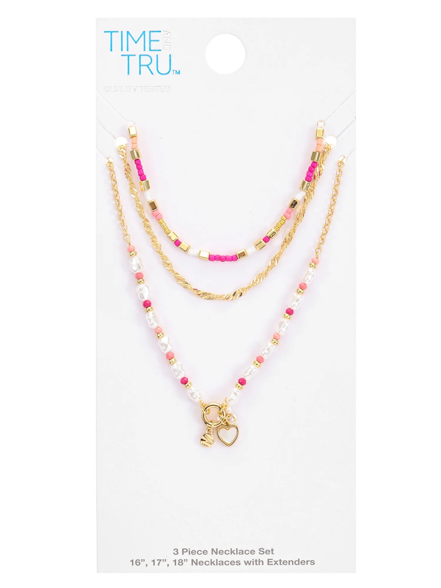 Time and Tru Women’s Beaded Necklace Set, 3-Piece, Pink | Walmart (US)