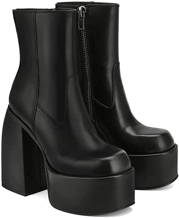VOMIRA Punk Platform Boots for Women Chunky High Heel Elastic Ankle Boots Black Block Heel Party ... | Amazon (US)