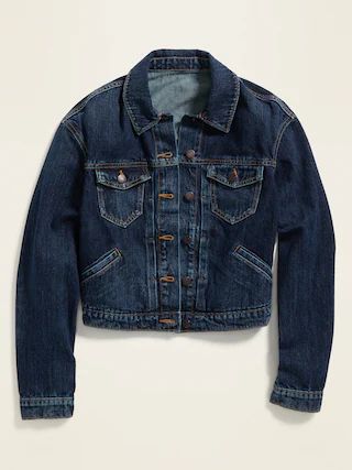 Cropped Dark-Wash Jean Jacket for Women | Old Navy (US)
