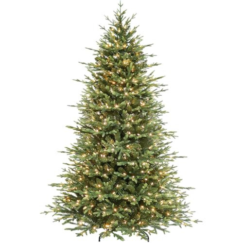 Hykolity 7.5 ft Prelit Artificial Christmas Tree, 2933 PE&PVC Branch Tips, 450 Warm White LED Lights, Metal Stand and Hinged Branches | Amazon (US)