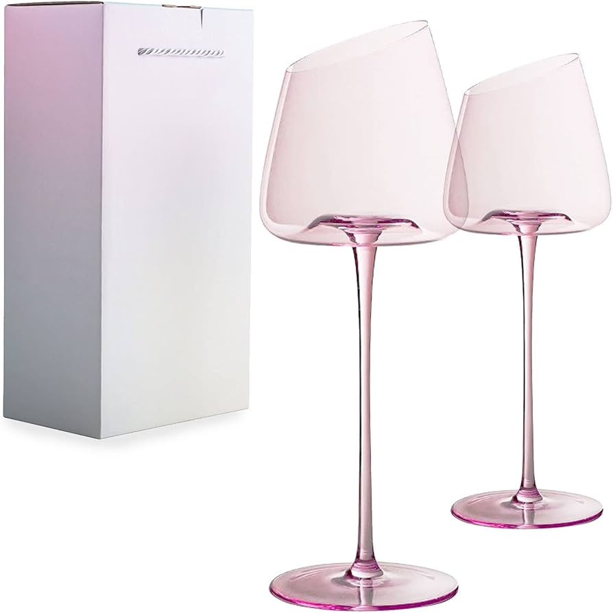 Amazon.com | Red Wine Glasses Set of 2,Pink Crystal Wine Glass,Lead-Free Goblet,Unique Gifts for ... | Amazon (US)
