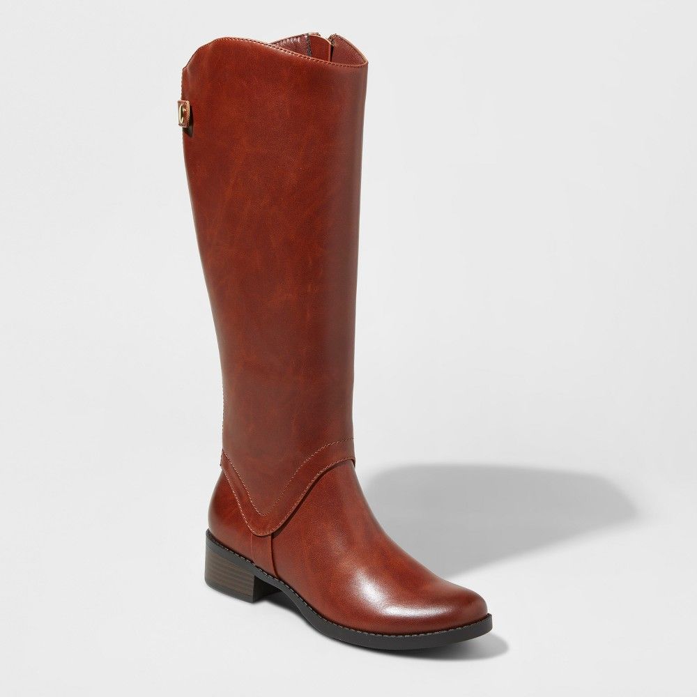 Women's Bridgitte Wide Width & Calf Tall Riding Boots - Merona Cognac (Red) 8W/WC, Size: 8 Wide Width & Calf | Target