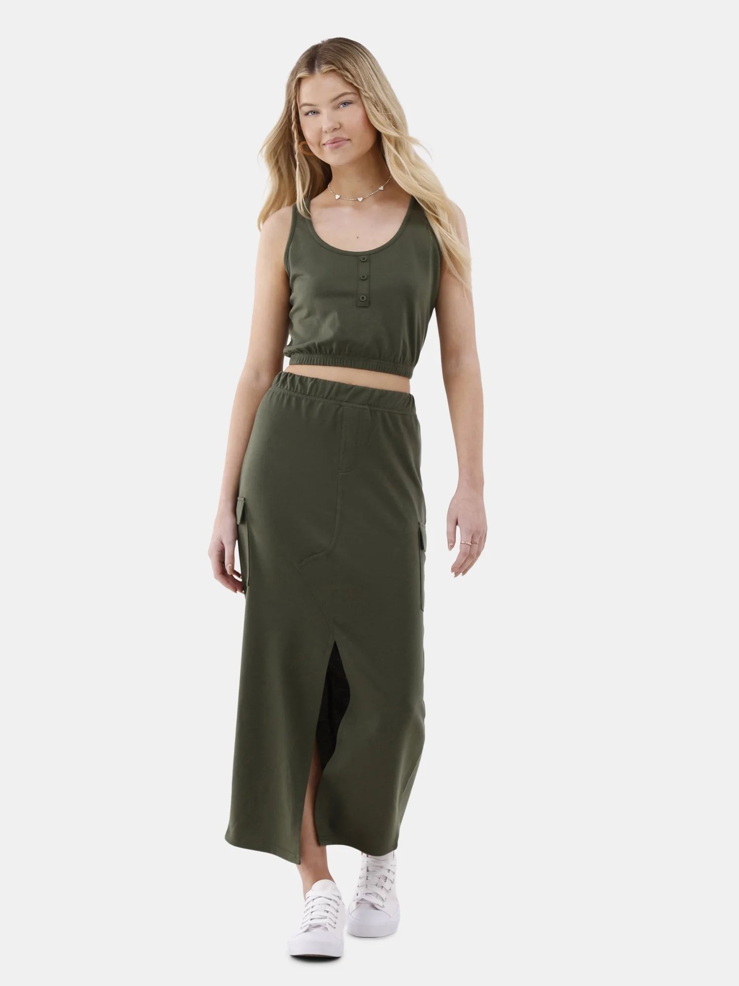 No Boundaries Henley Tank and Maxi Skirt Set, Women’s and Women's Plus - Walmart.com | Walmart (US)