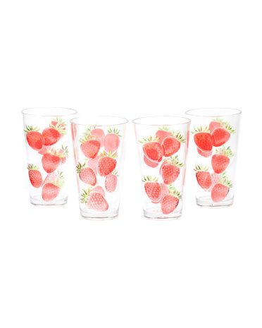 Set Of 4 Etched Strawberry Glasses | TJ Maxx