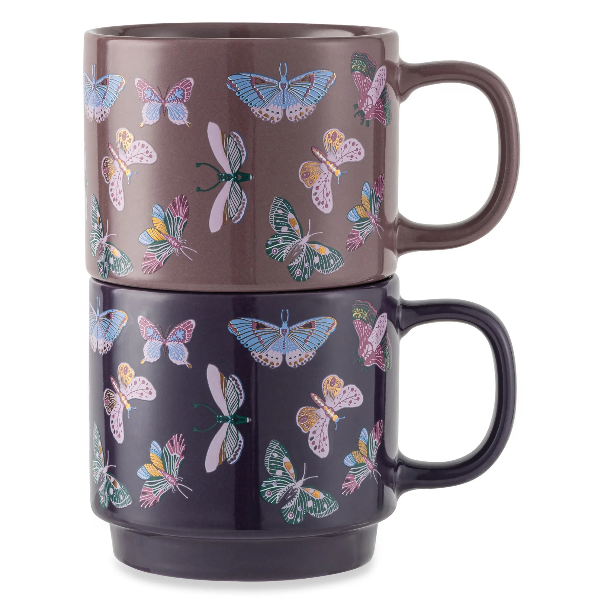 Thyme & Table 2 Pack Stacking Butterfly Purple Mugs 14.2 fl oz, Stoneware | Walmart (US)