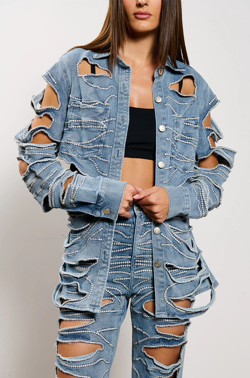 STRIPPED DOWN BUTTON DOWN DENIM SHIRT | AKIRA