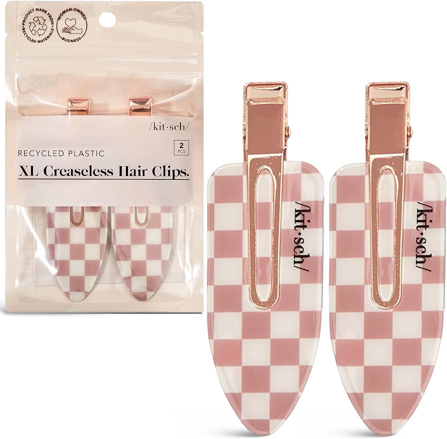 Kitsch Women's Seamless Hair Clips - Terracotta Checkered, Pack of 2 | Hair clip, no bending, ideal for styling, bangs, make-up and facial cleansing, hair accessories made of recycled acrylic : Amazon.de: Beauty | Amazon (DE)