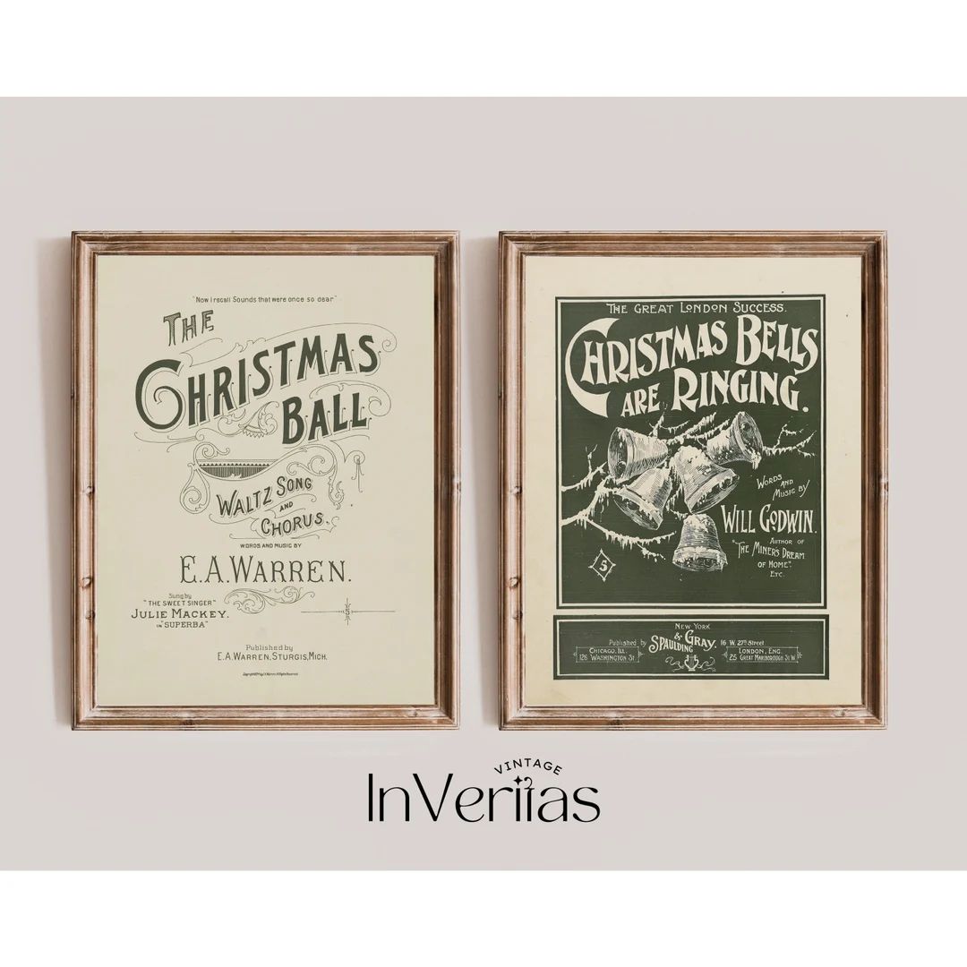 Vintage Christmas Typography Print Set Set of 2 - Etsy | Etsy (US)