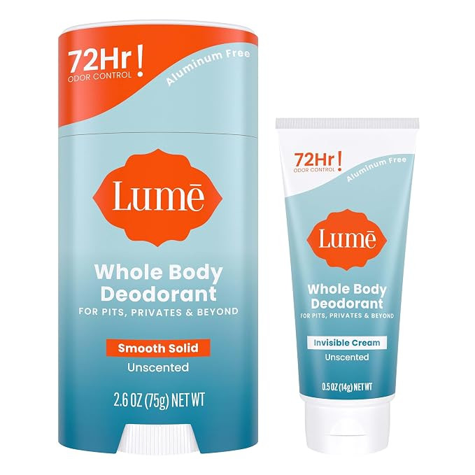 Lume Whole Body Deodorant - Invisible Cream Tube Mini + Solid Stick Bundle - 72 Hour Odor Control... | Amazon (US)