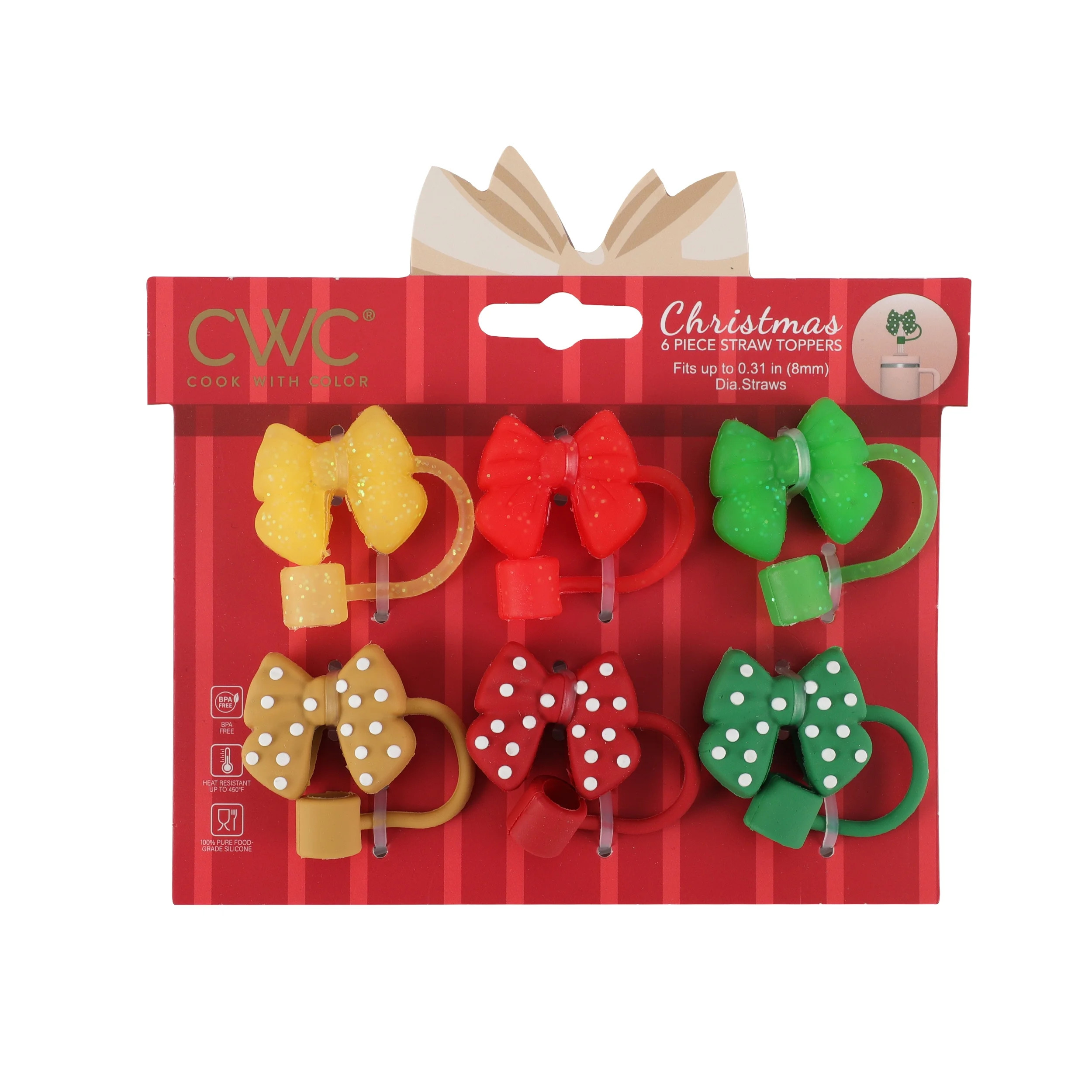 Cook With Color multi color silicone bow straw toppers | Walmart (US)