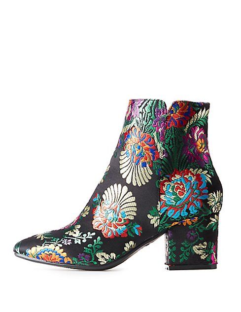 Bamboo Floral Brocade Ankle Booties | Charlotte Russe