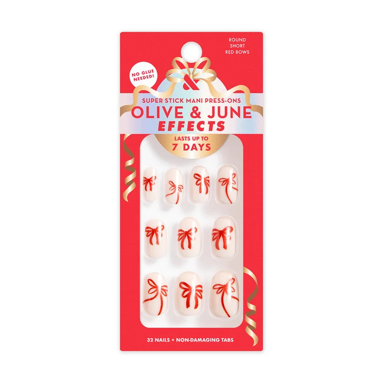 Olive & June Super Stick Effects Red Chrome Bows, Short, Round | Walmart (US)