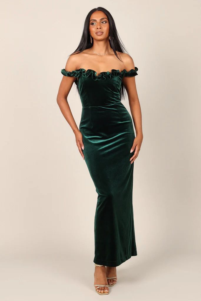 Celeste Off Shoulder Velvet Maxi Dress - Emerald | Petal & Pup (US)