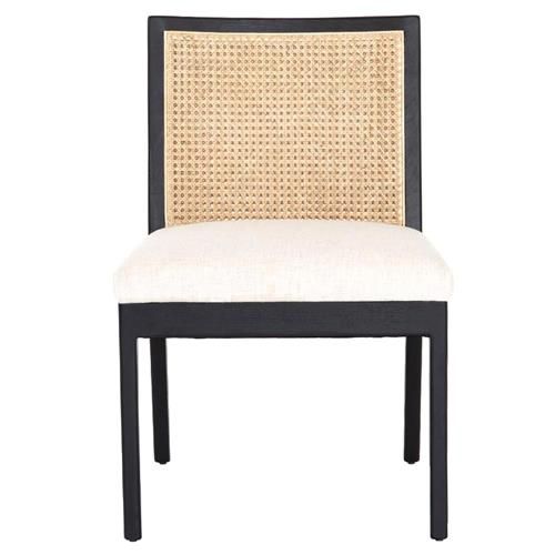 Open Box Annette Modern Black Cane Wood White Performance Dining Side Chair | Kathy Kuo Home