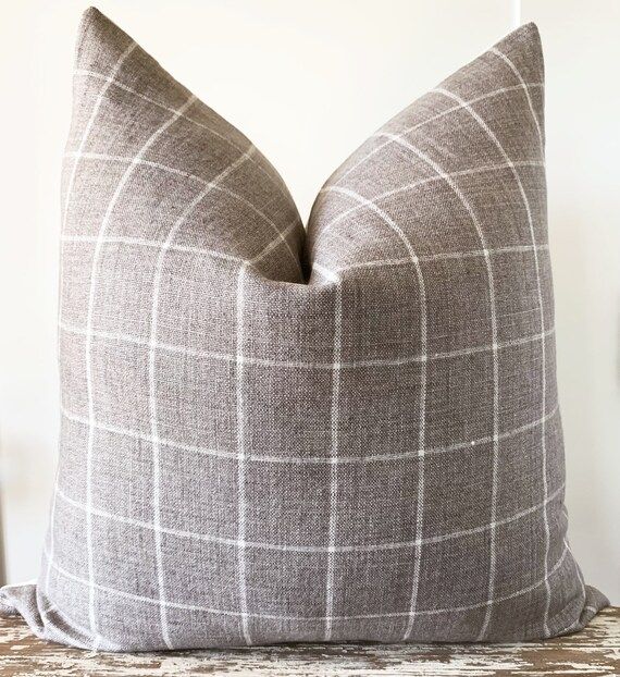 Linen Checked Neutral Decor Pillow Cover  Stone Grey Linen - Etsy | Etsy (US)