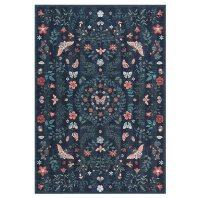 Coolmee 8x10 Botanical Washable Black Area Rugs for Living Room, Non Slip Rugs for Bedroom, Boho Indoor Throw Dining Room RugsBlack | Target