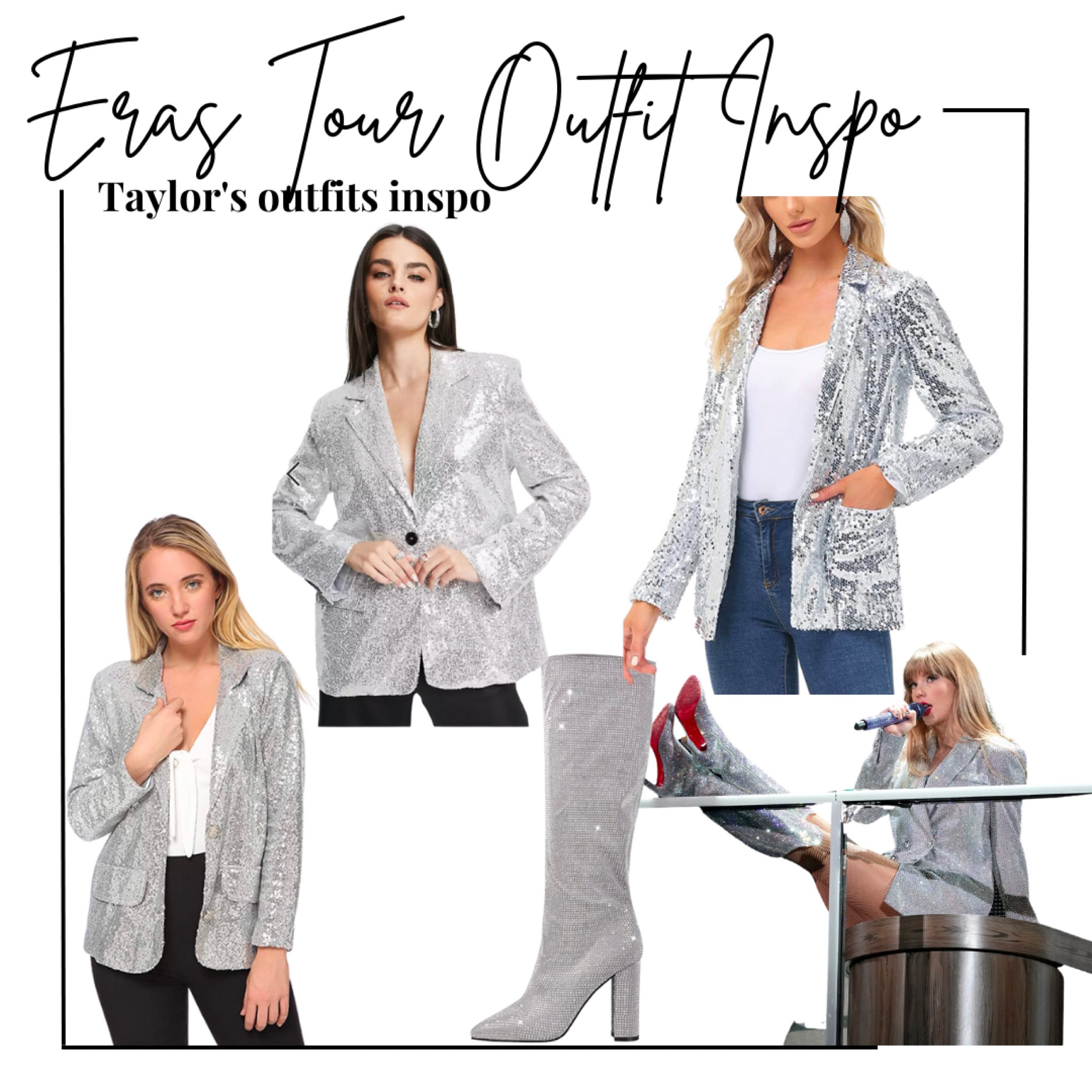 Taylor swift eras tour outfit Inspo - Taylor swift the man outfit - silver sequin oversized blazer and silver sequin boots 

Amazon finds, asos, concert outfit, festival outfit, affordable finds, get the look, ootd, outfit inspo 

#LTKFestival #LTKstyletip #LTKFind