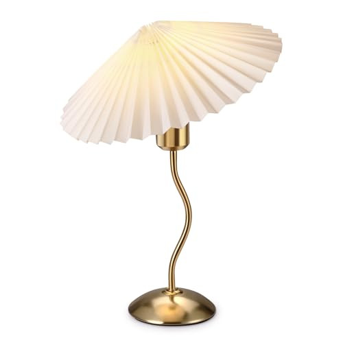 Small Pleated Table Lamp, Bedside Table Lamp for Bedroom, Night Stand Light Lamp with Fabric Shade, Morden Mini Lamp, Decor Desk Light for Living Room, Kids Room, Dorm, Home, Office, Nursery (Gold) | Amazon (US)