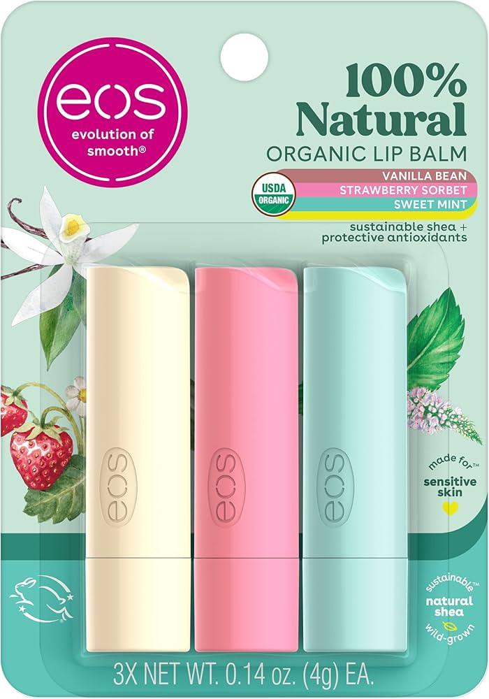 eos 100% Natural & Organic Lip Balm Trio- Vanilla Bean, Sweet Mint, & Strawberry Sorbet, Made for... | Amazon (US)
