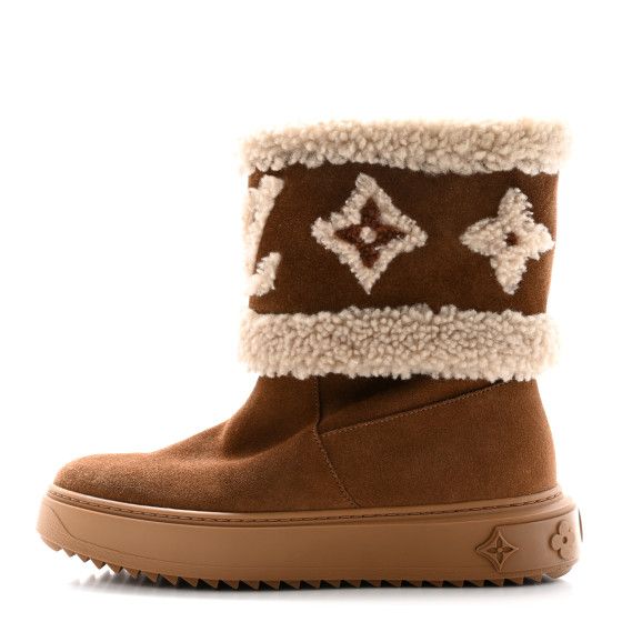 Suede Calfskin Shearling Snowdrop Flat Ankle Boot 37 Cognac | FASHIONPHILE (US)