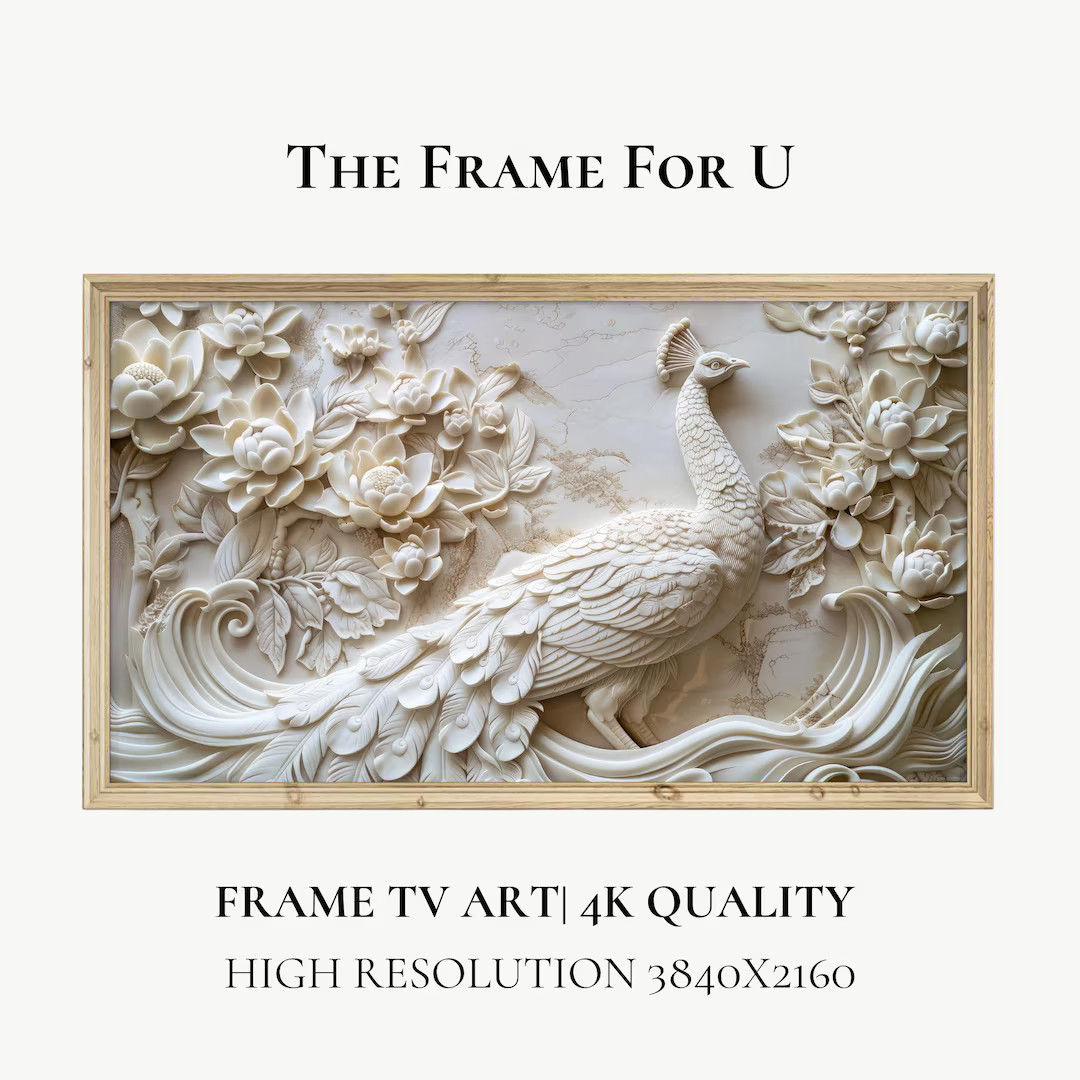 3D Textured Frame Tv Art, Elegant Majestic White Peacock Digital 3D Wall Art For Tv, Samsung Fram... | Etsy (US)