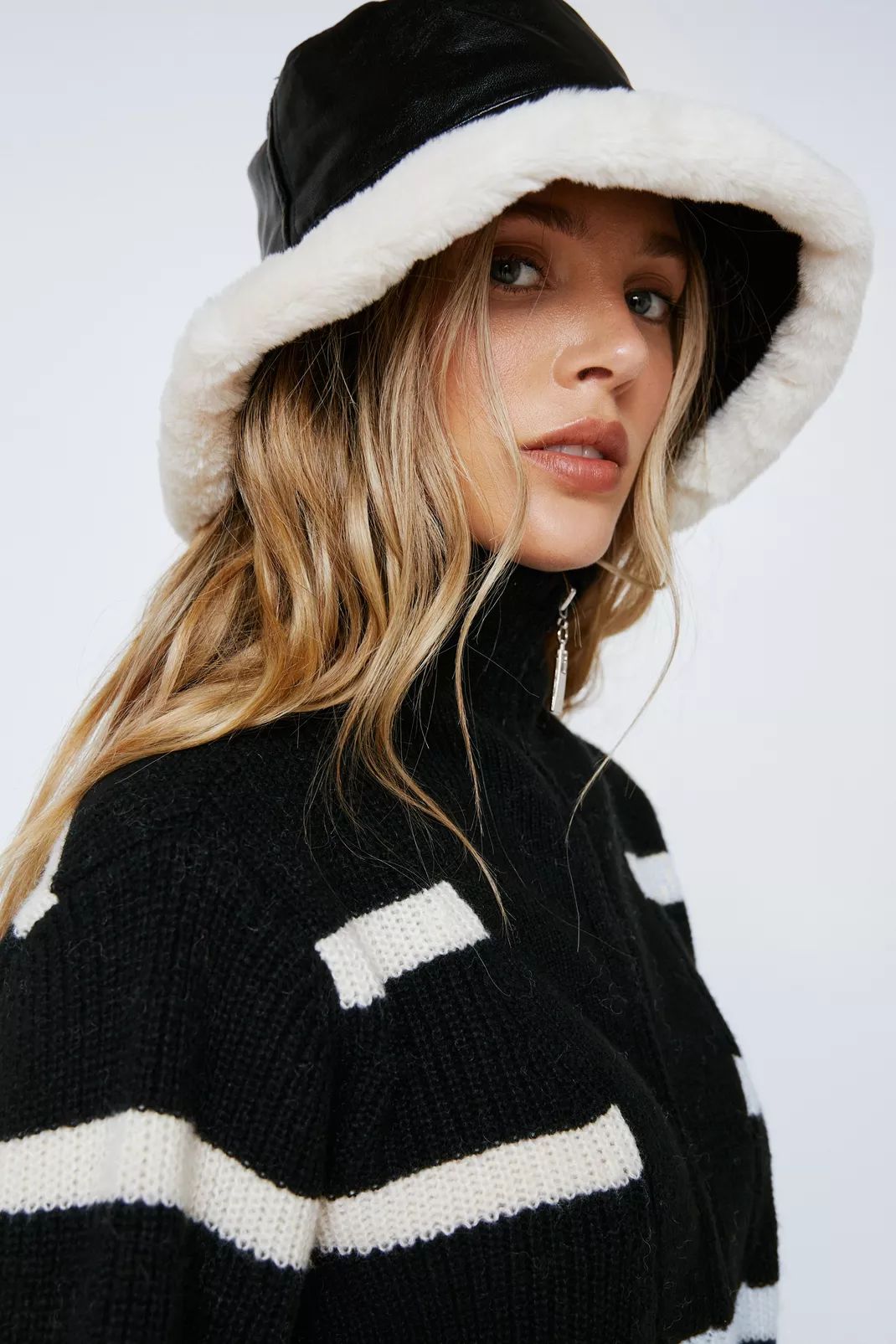 Faux Leather Fur Trim Bucket Hat | Nasty Gal (US)