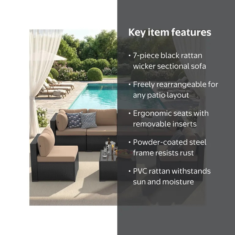 Clouddwell 7-Piece Patio Furniture Set on Sale, Black Rattan Wicker Outdoor Sectional Sofa Couch ... | Walmart (US)