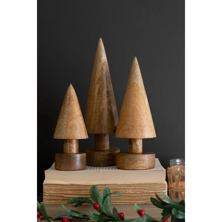 Kalalou Set of Three Wooden Christmas Trees, Brown, 2"X6"/3"X8"/3"X9.5" - Walmart.com | Walmart (US)