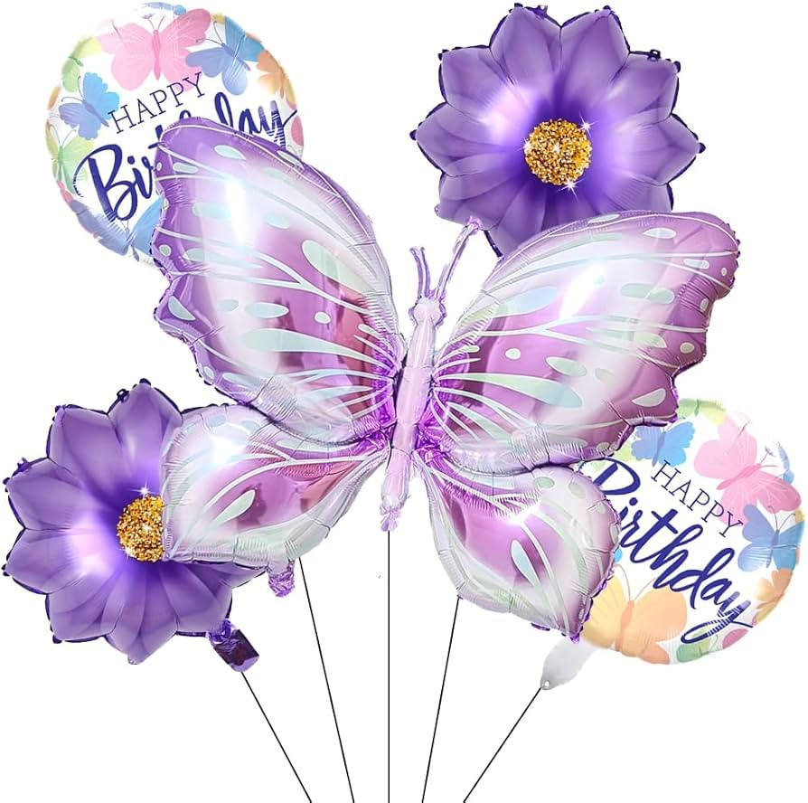 Purple Number Balloon Set Pink Purple Butterfly Balloons And Circular Balloons Butterfly Themed P... | Amazon (US)