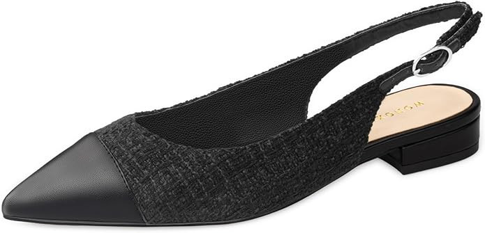 WONDERWAY Women Slingback Flats Tweed Pointed Toe Slingback Flats Cap Toe Dress Shoes for Women | Amazon (US)